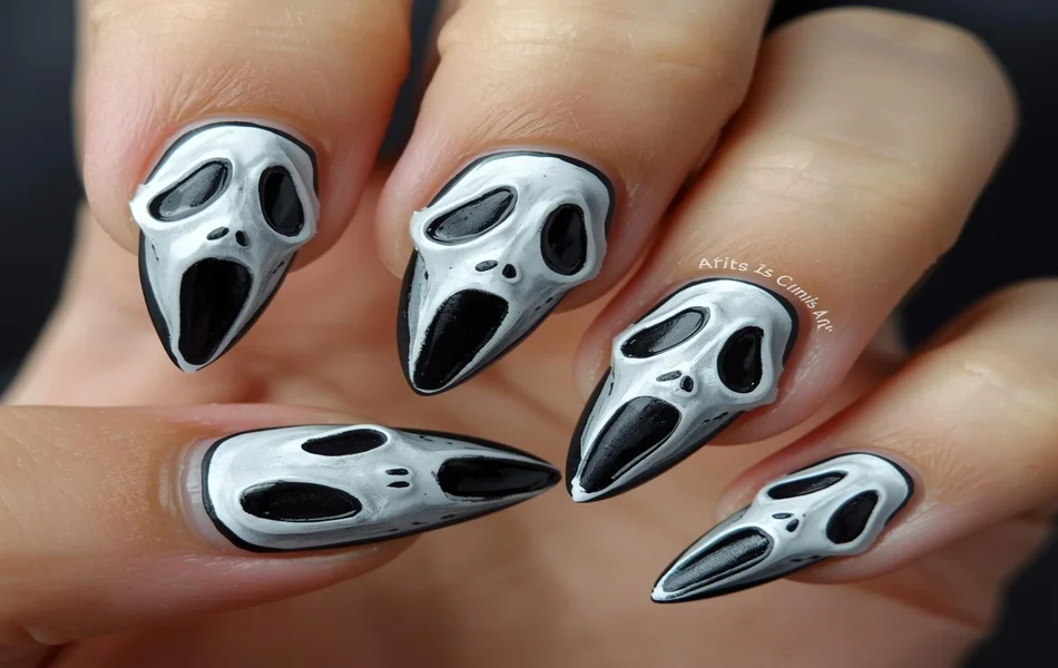 3D Ghostface Nail Art