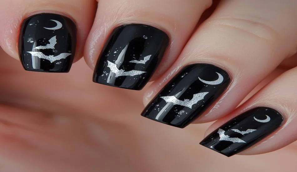 Bats & Moon Silhouette Nails