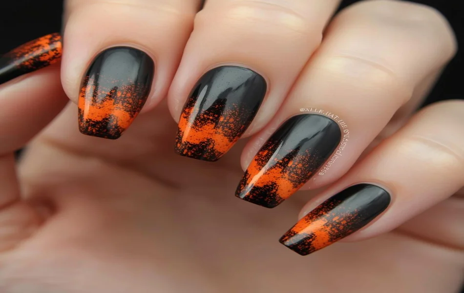 Black and Orange Gradient Nails