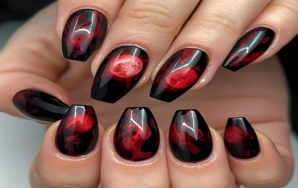 Blood Moon Acrylic Nail Design