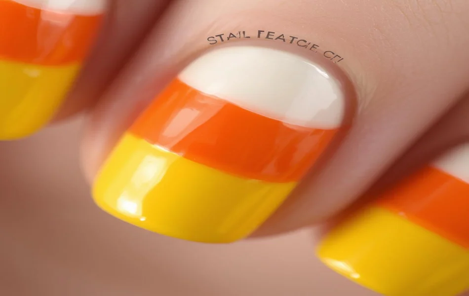 Candy Corn Short Halloween Nails Design