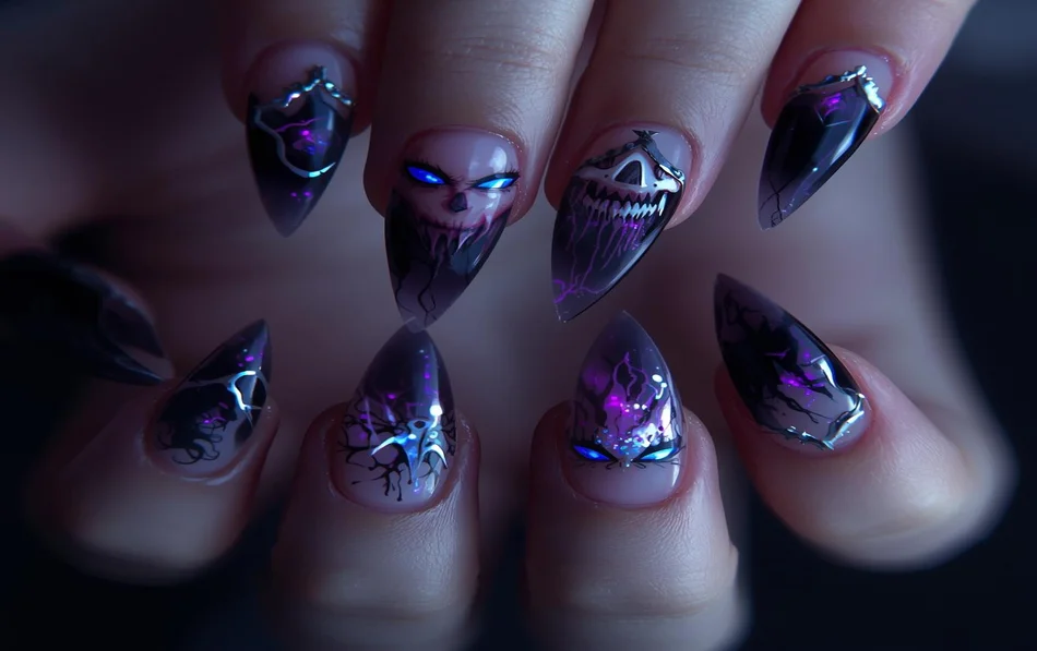 11. Cat-Eye Haunted Night Nails