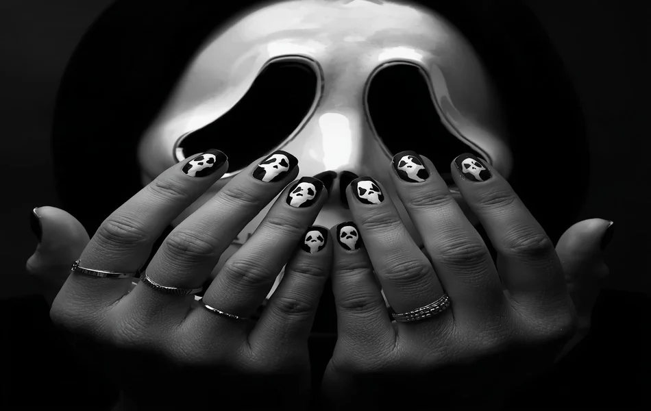 Classic Black & White Ghostface Nails