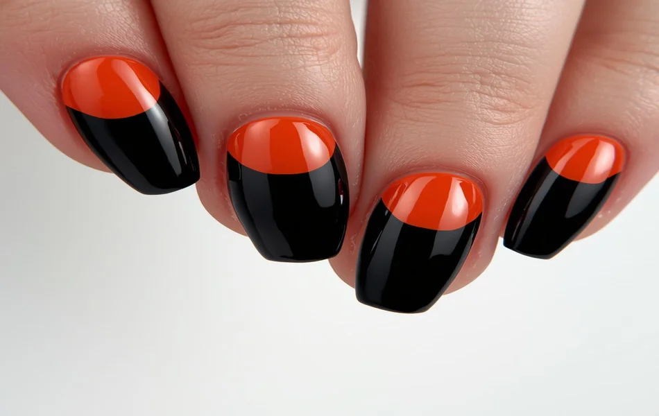Classic Black and Orange Acrylic Nails