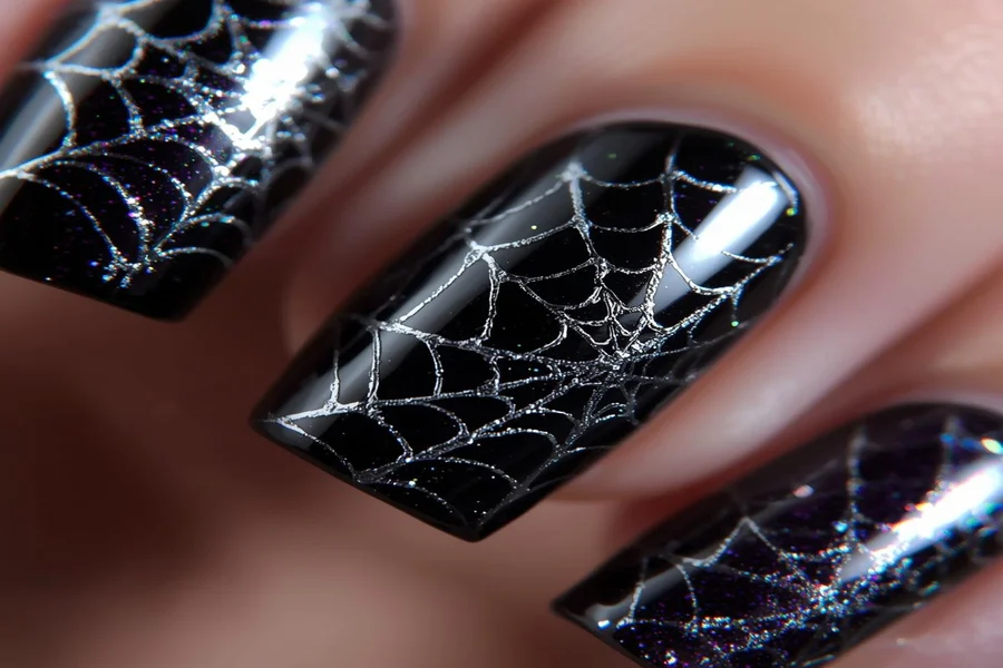 Cobweb Chrome Nails