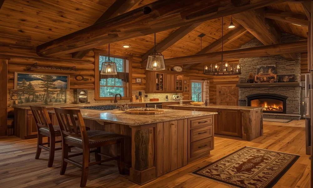 Cozy Cabin Kitchen with Warm Lighting