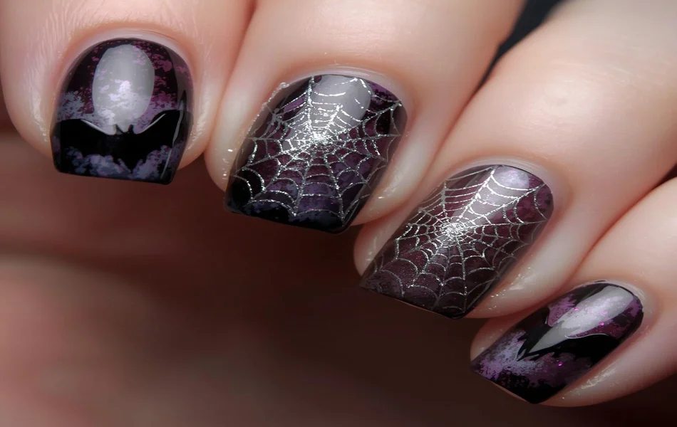 Creative Spider Web & Bat-Inspired Nail Designs
