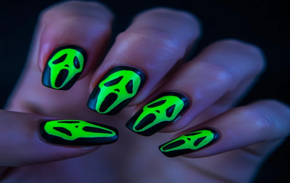Glow-in-the-Dark Ghostface Nails