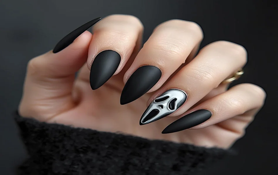 Matte Black Ghostface Nails