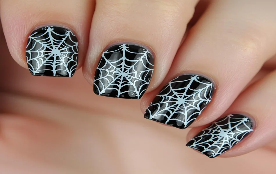 Spider Web Acrylic Nail Art
