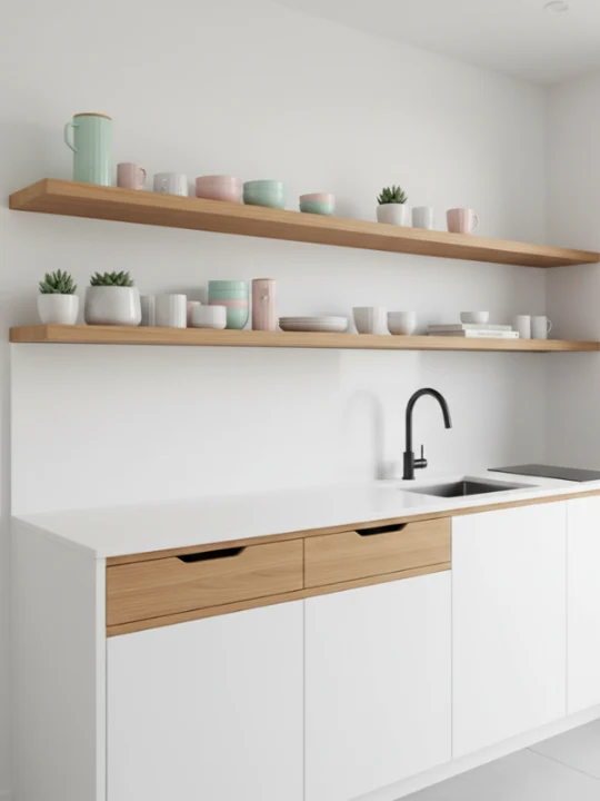 Top compact kitchen design open shelving 10