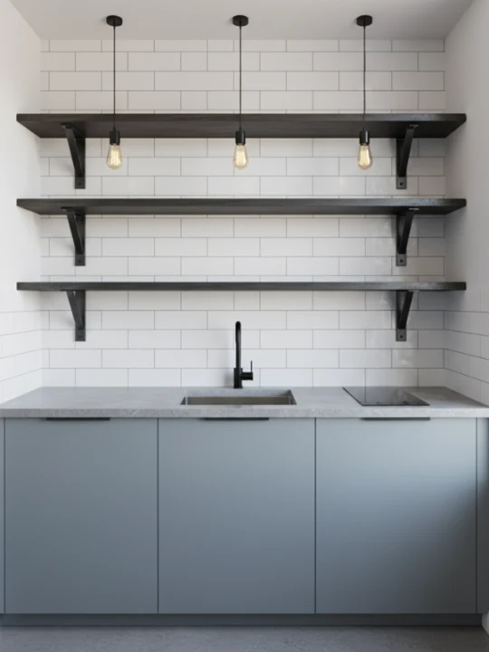 Top compact kitchen design open shelving 2