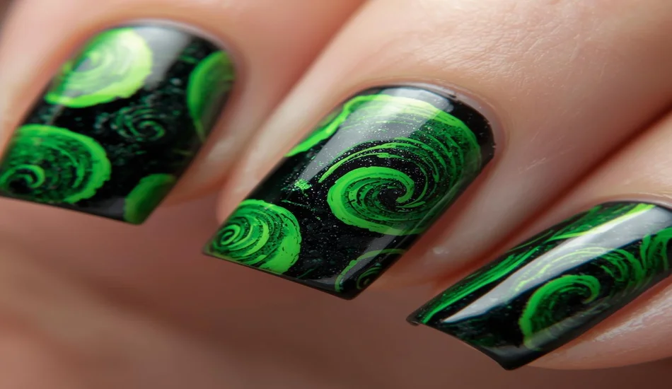 Toxic Green Swirl Nails