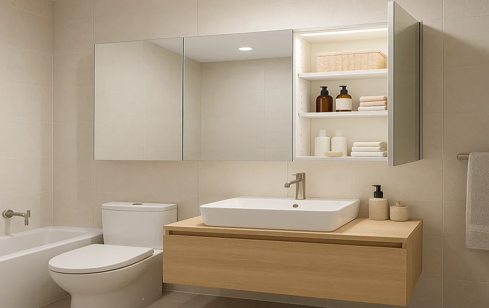 Hidden Storage for a Clean, Clutter-Free Bathroom