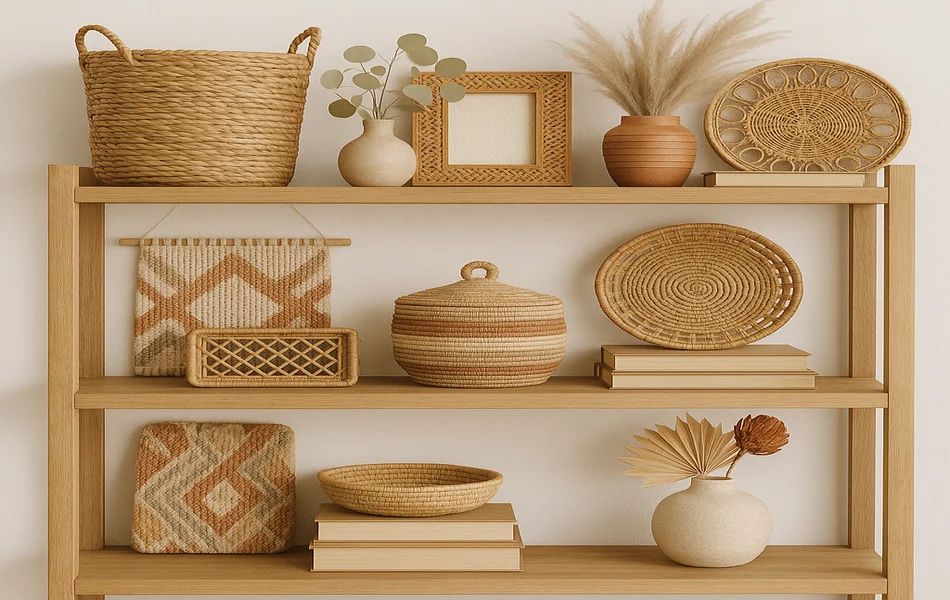 Style Open Shelves With Layered Boho Accents
