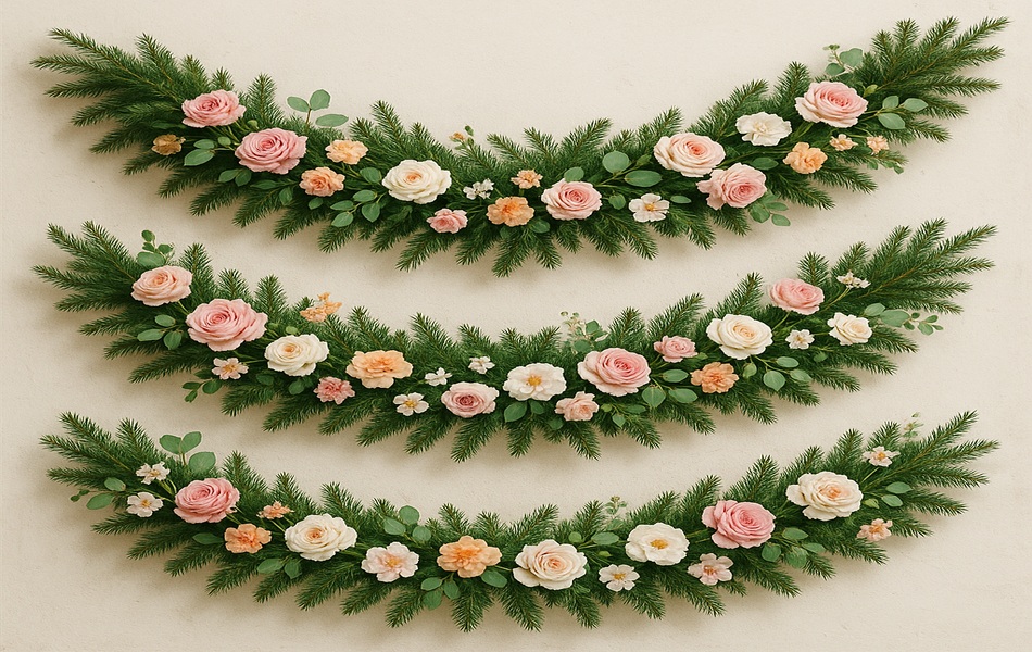 Evergreen Garlands with Floral Additions