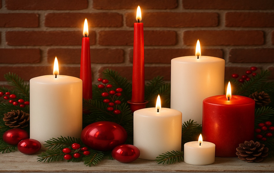 Classic Red & White Candle Display for Traditional Christmas Charm