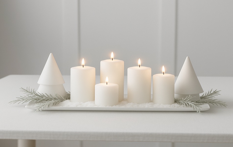 Minimalist White Candle Centerpiece for a Modern Winter Look