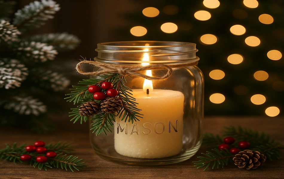 Mason Jar Candle Decor for Cozy Rustic Christmas Style