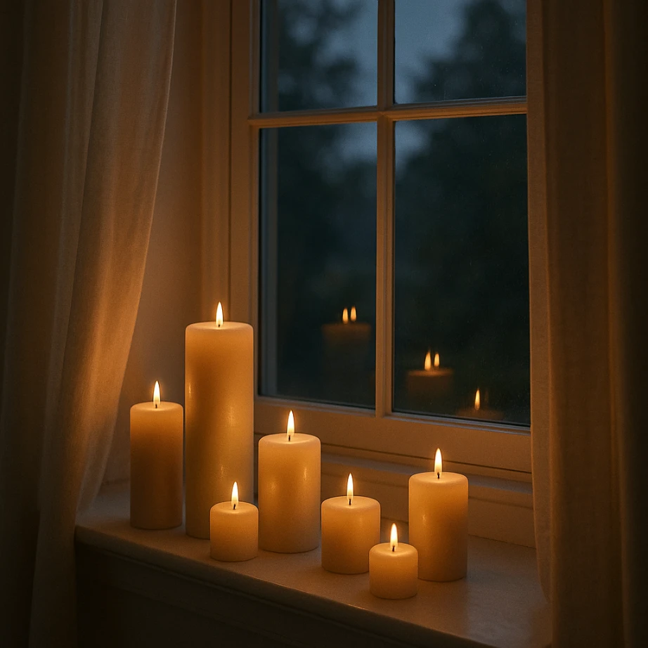 Window Sill Candle Display for a Soft Evening Glow