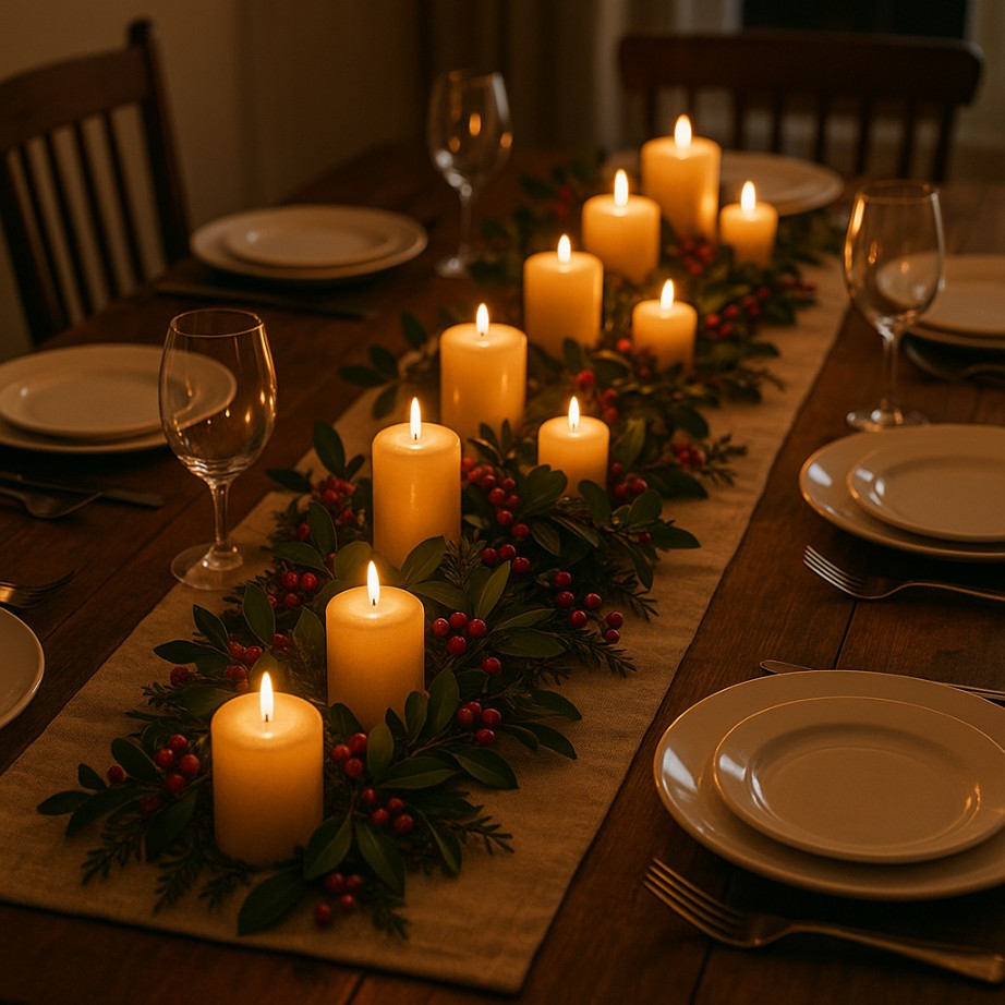 Candlelit Dining Table Runner for Festive Gatherings