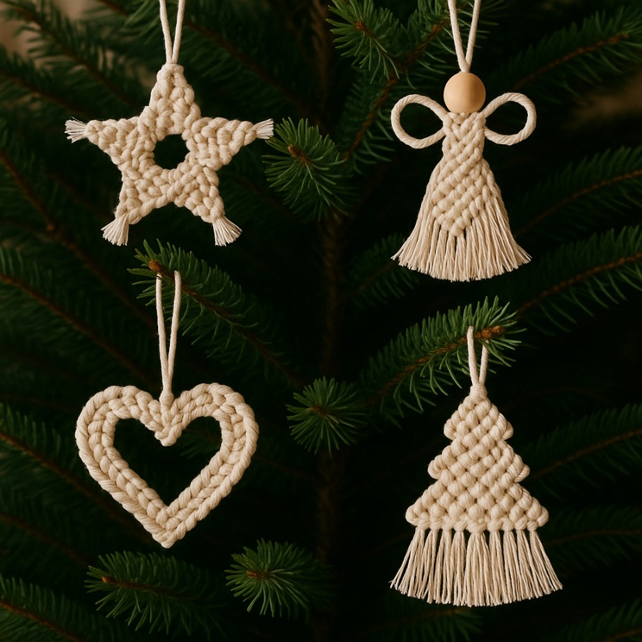 Macramé Ornament Set for a Natural Christmas Tree