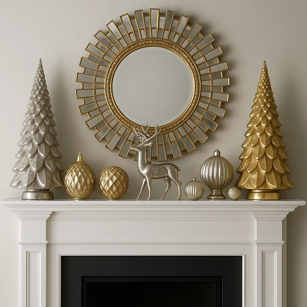  Use fresh or faux greenery garlands paired with warm lighting to highlight the mantel and bring cozy holiday charm.