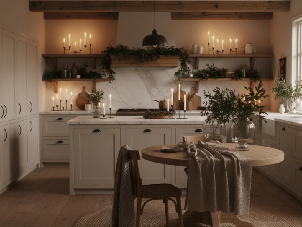 Pine Garland on Open Shelving