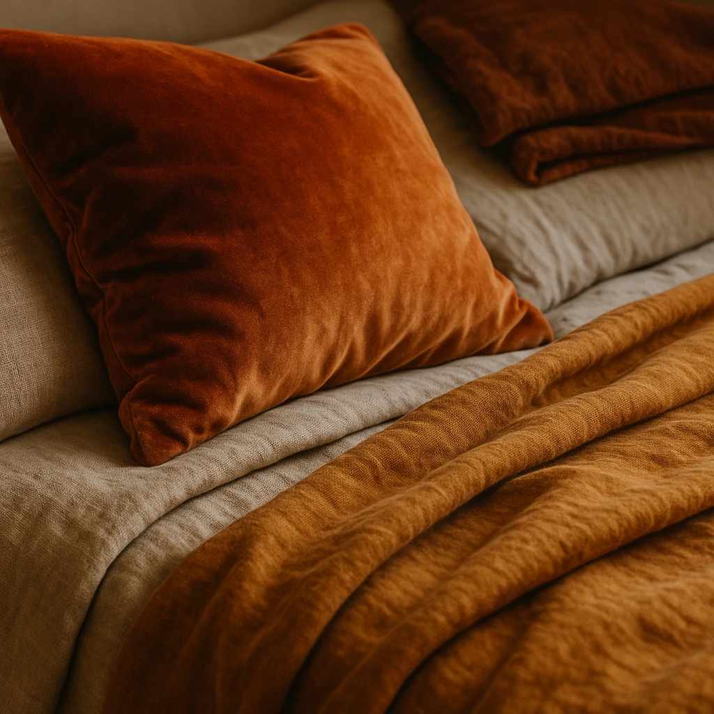 bedroom layered textures trend velvet linen fall 2025