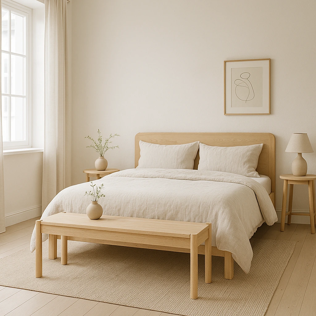 7 Wood Linen Bedroom Bench Combos for a Nordic Feel