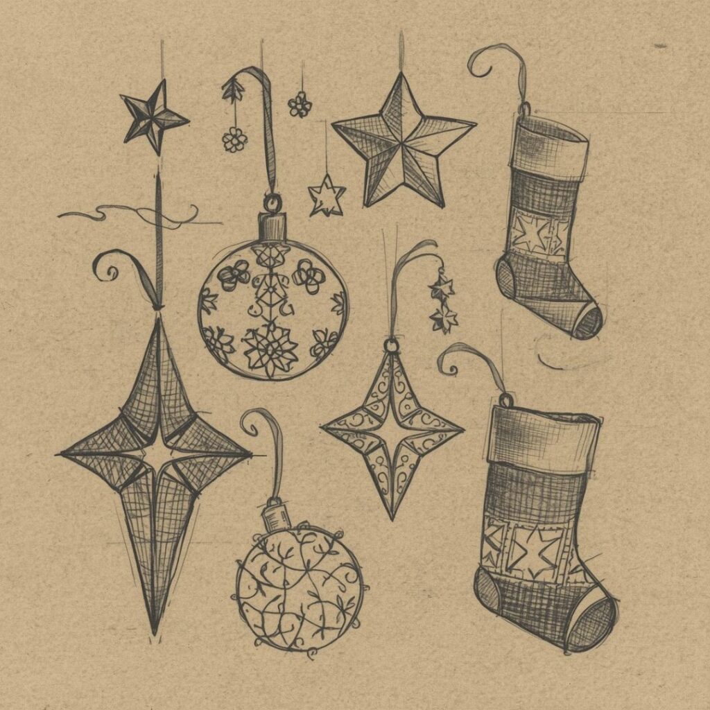 Burlap-Style Christmas Ornament Sketches