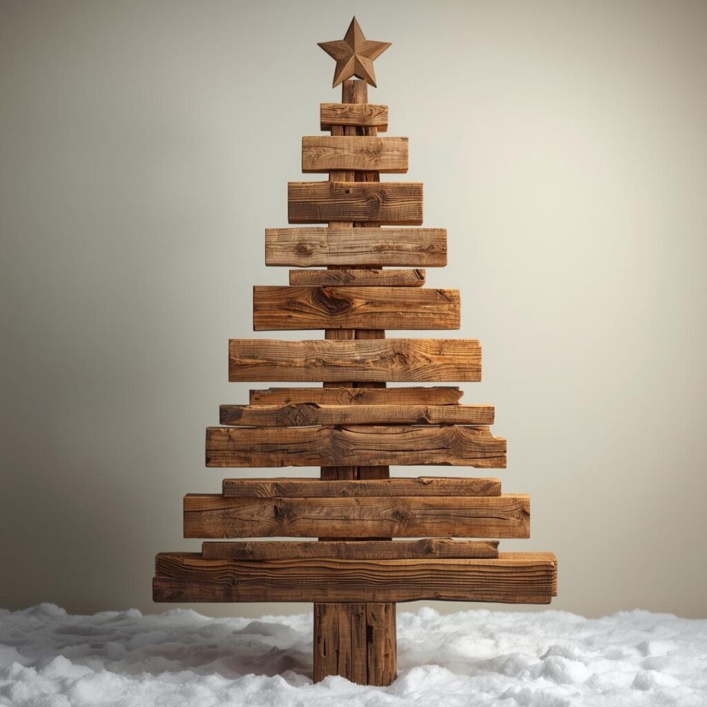 Christmas Tree Made of Wooden Planks