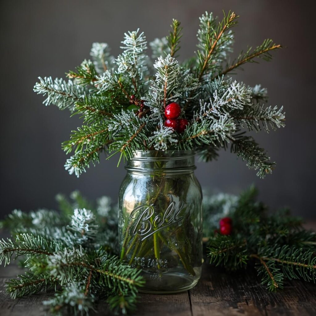 Mason Jar Filled With Winter Greens