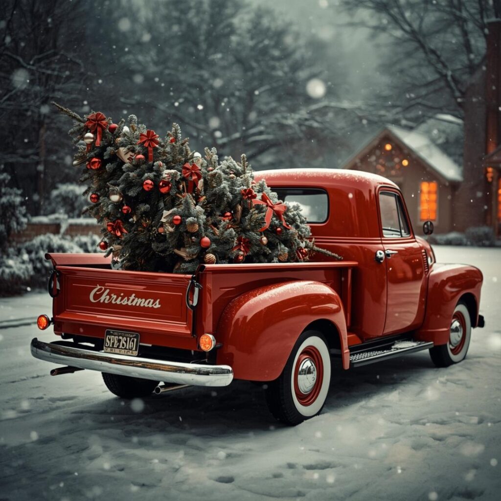 Vintage Pickup Truck With a Christmas Tree