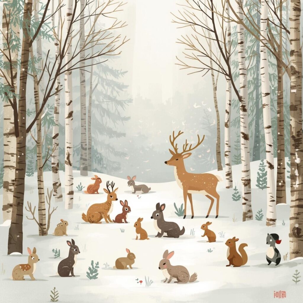 Woodland Animals in a Snowy Forest