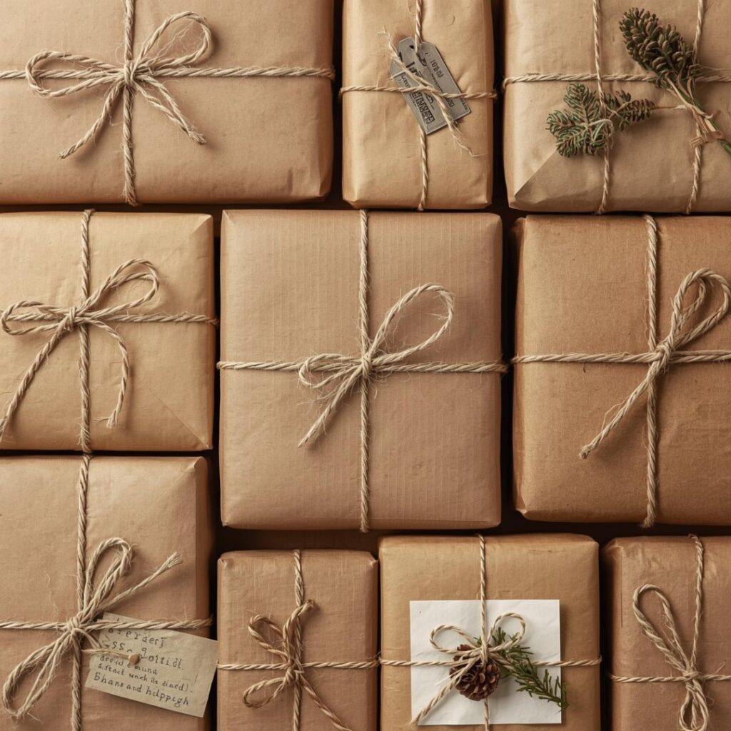 Wrapped Gifts with Kraft Paper and Twine