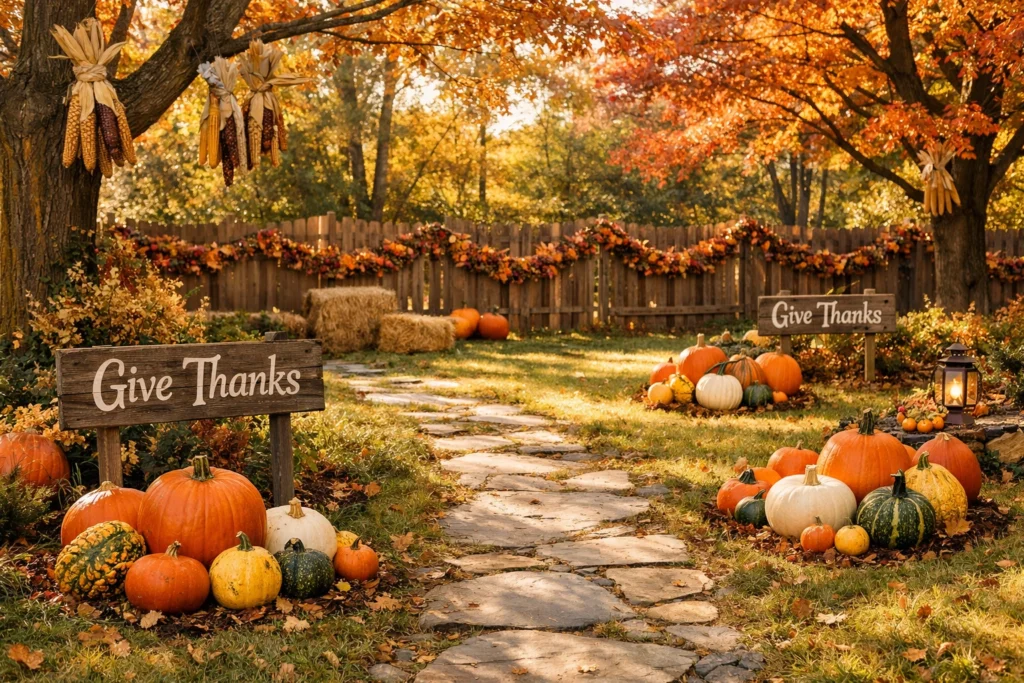 Harvest-Themed Decorations Throughout the Yard