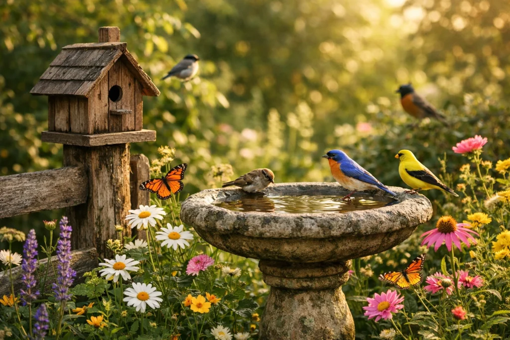 Birdhouses, Bird Baths, and Wildlife Welcome