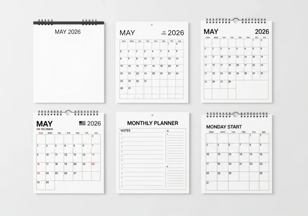 Different Types of May 2026 Calendar Templates Available