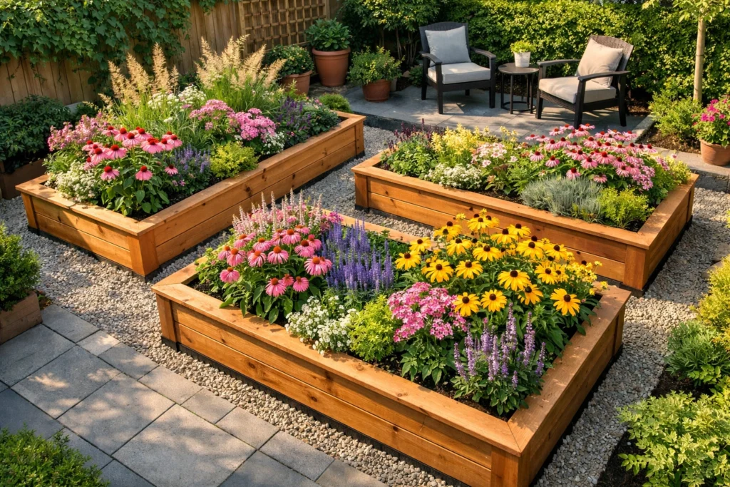 Install Raised Flower Beds to Define Garden Zones