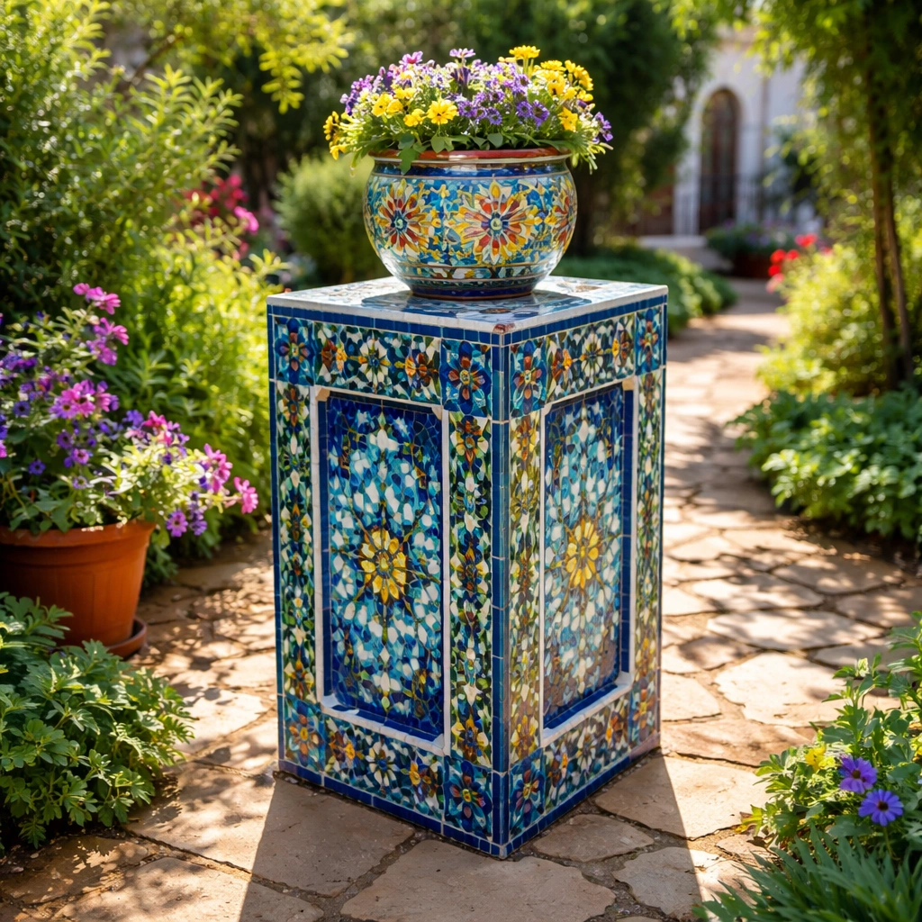 Mosaic Tile Stands as Garden Jewelry