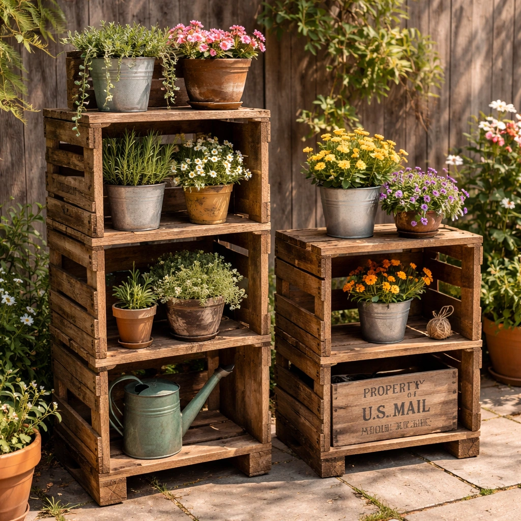 Reclaimed Wood Crate Stands