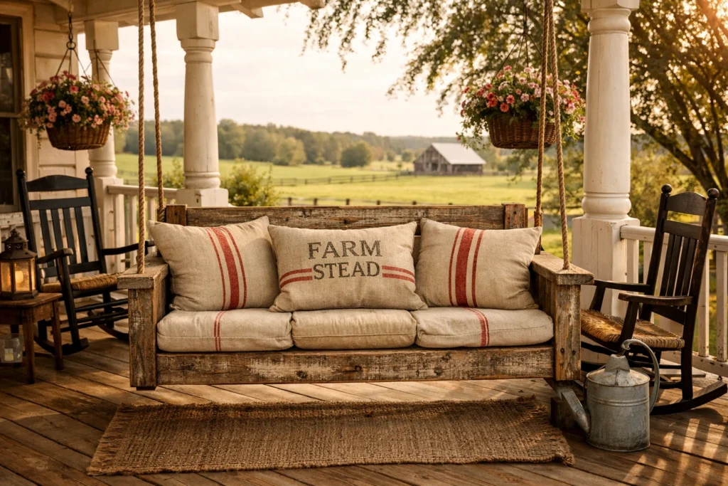 Rustic Farmhouse Porch Swings and Benches