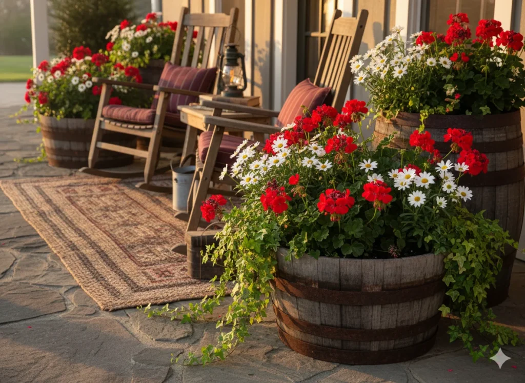 Rustic Barrel Planters