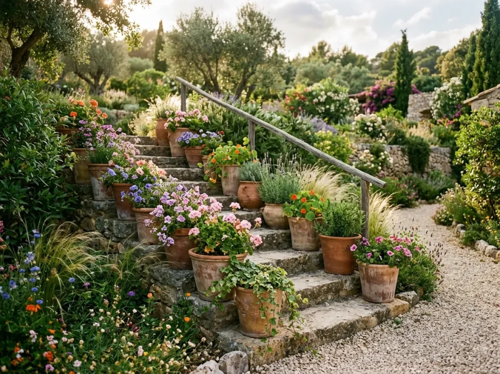 Sunlit Stair Pots
