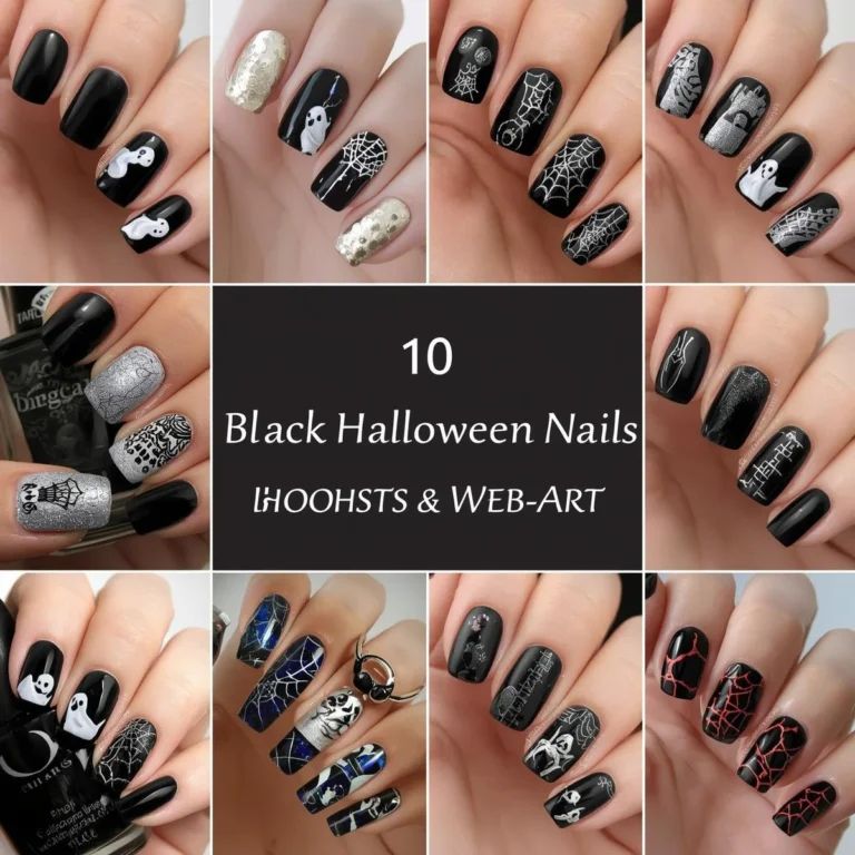 10 Black Halloween Nails with Ghosts & Web Art