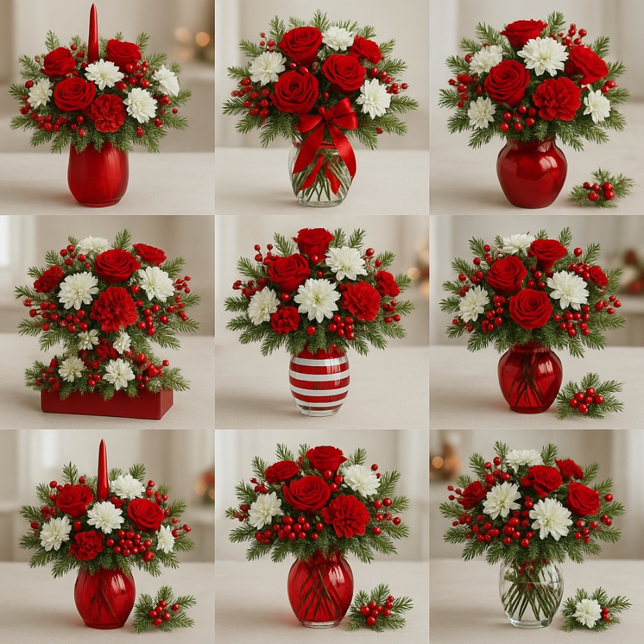 10 Red & White Christmas Centerpieces