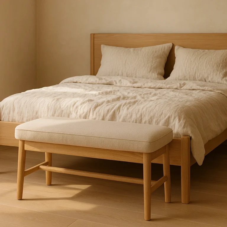 7 Wood Linen Bedroom Bench Combos for a Nordic Feel