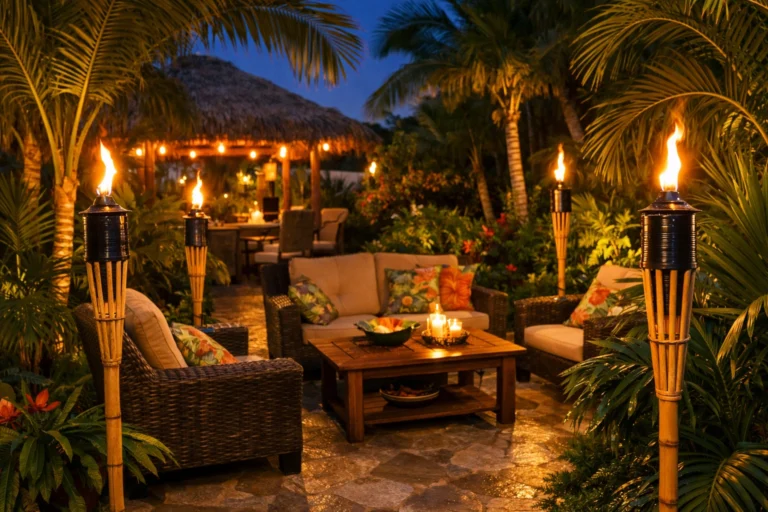  Utilizing Tiki Torches for Tropical Ambiance backyard outdoor lighting ideas